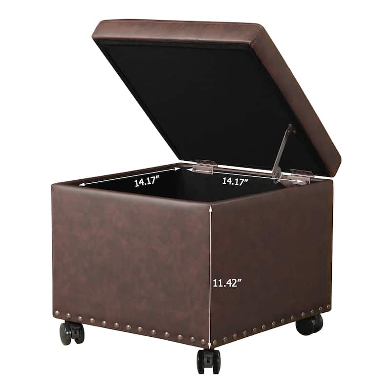 Adeco Bonded Leather Storage Ottoman Square Tufted Cube Footstool