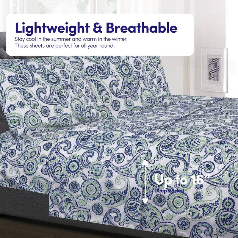 Modern Paisley 4-Piece Patterned Deep Pocket Bed Sheet Set