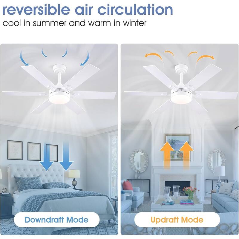 46 Inches Downrod Ceiling Fan with Light and Remote,6 Dual Side Blades