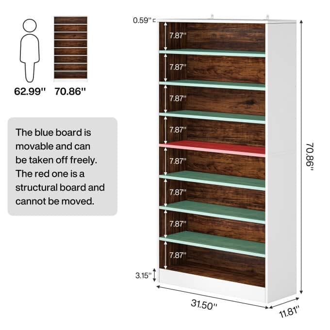 Shoe Cabinet, 9 Tiers 40-45 Pairs Heavy Duty Wood Freestanding Shoe Storage Cabinet - 9 Tier
