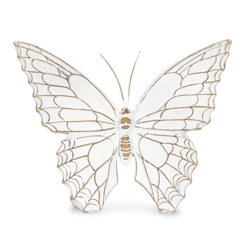 Butterfly Tabletop Figurines - 7.25" - White and Brown - Set of 3