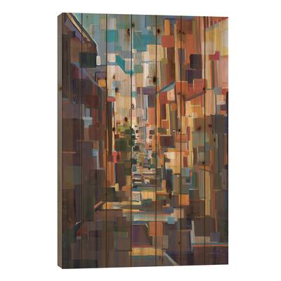Long Hall in the City Deconstruction Print On Wood by Brooke Borcherding - Multi-Color