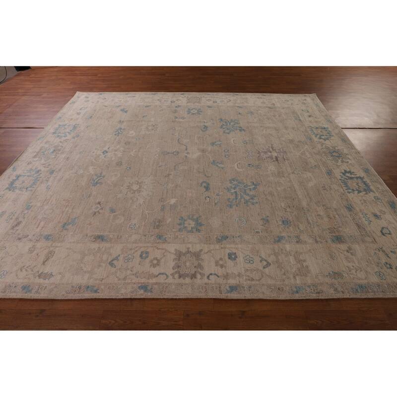 Vegetable Dye Oushak Area Rug Hand-Knotted Beige Floral Wool Carpet - 8'2" x 10'0"