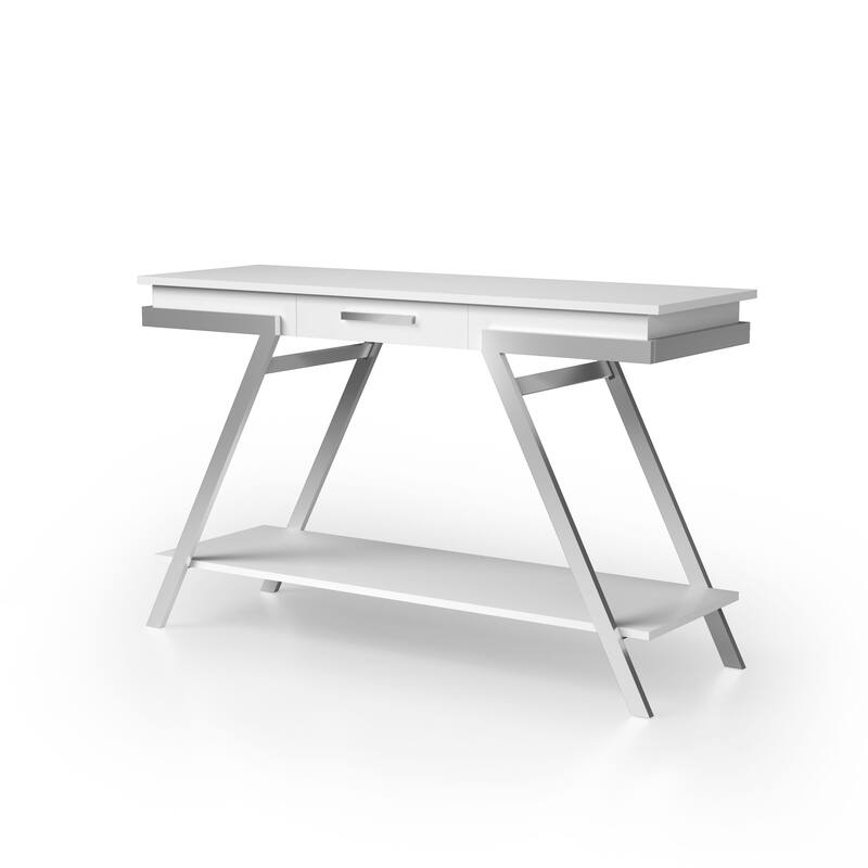 Cas Modern White 48-inch Steel 1-Drawer Sofa Table with Shelf by Furniture of America