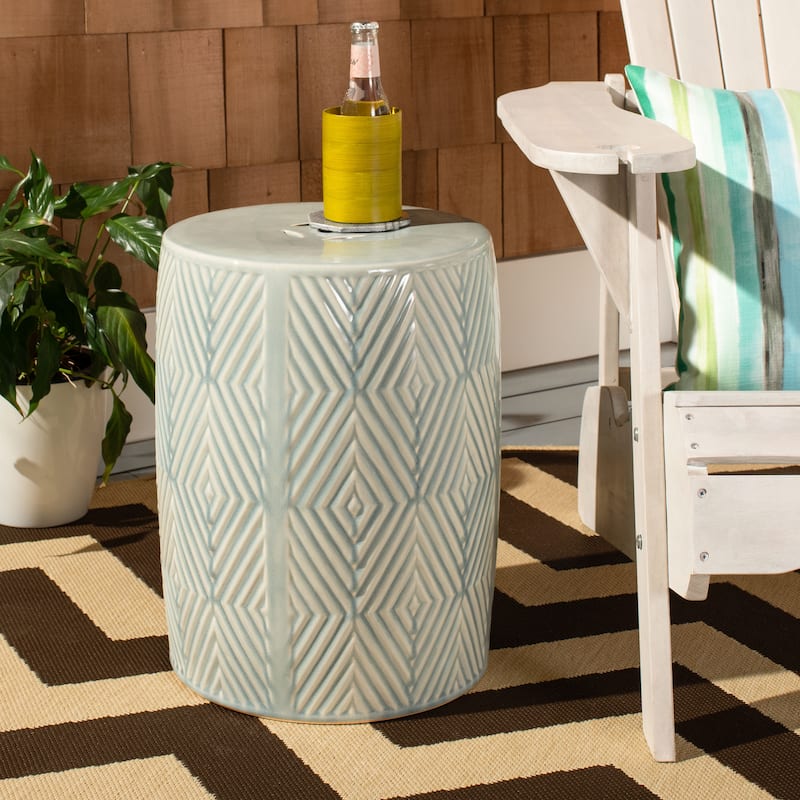 SAFAVIEH Zoa Indoor/ Outdoor Diamond Geometric Ceramic Decorative Garden Stool - Blue