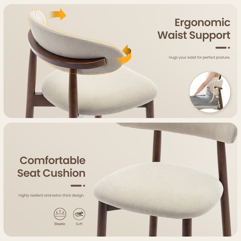 RENEWLINE Mid-Century Modern Upholstered Bar Stools with Backrest - Solid Wood Legs Counter Height Stools