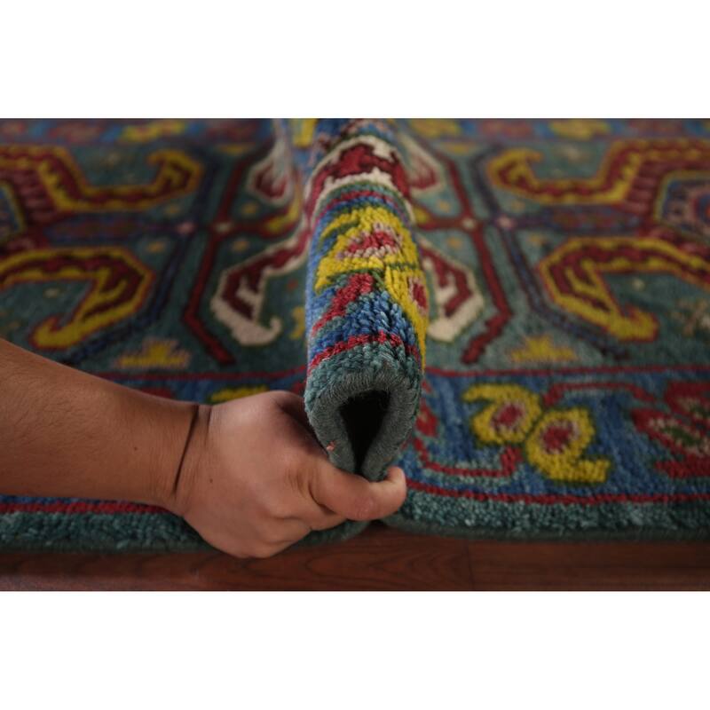 Geometric Kazak Oriental Runner Rug Hand-Knotted Wool Carpet - 2'6"x 9'9"