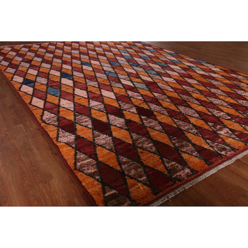 Multi-Color Trellis Moroccan Oriental Area Rug Handmade Wool Carpet - 6'9" x 9'7" - 6'9" x 9'7" - Multi-Color