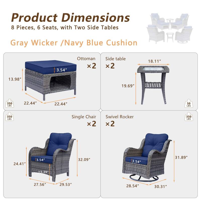 Outdoor Patio Furniture-Gray Wicker Outdoor Swivel Rocker Chairs Set