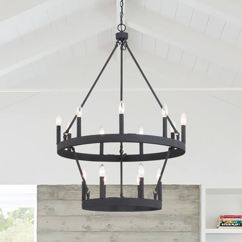 Acroma Farmhouse Black 15-light Tiered Chandelier for Dining Room - 27.5