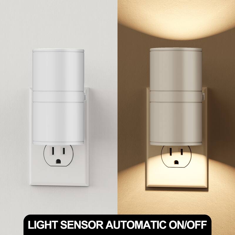 YANSUN 2-Pack Plug in Wall Night Light with Auto On/Off, Dimmable, 3000K Warm
