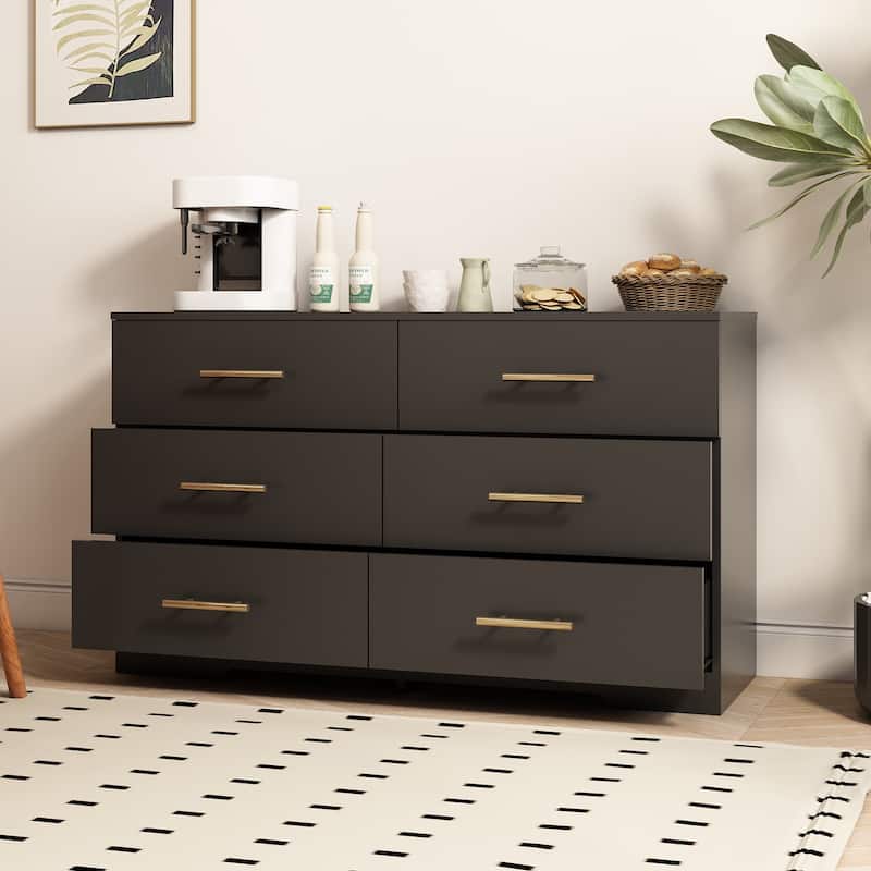 6 Drawer Dresser for Bedroom,Chest of Dressers,Modern Wooden Dresser Chest with Golden Handles