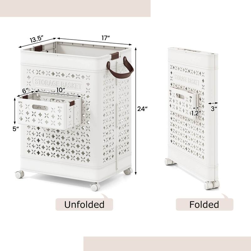 Costway Collapsible Laundry Basket Movable Laundry Cart with Side - See Details