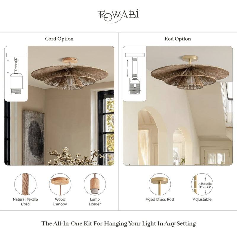 Sammie Rattan Flush Mount Jute Fibers Natural 1-Light Handwoven Ceiling Light for Bedroom or Hallway in Modern, Farmhouse Style