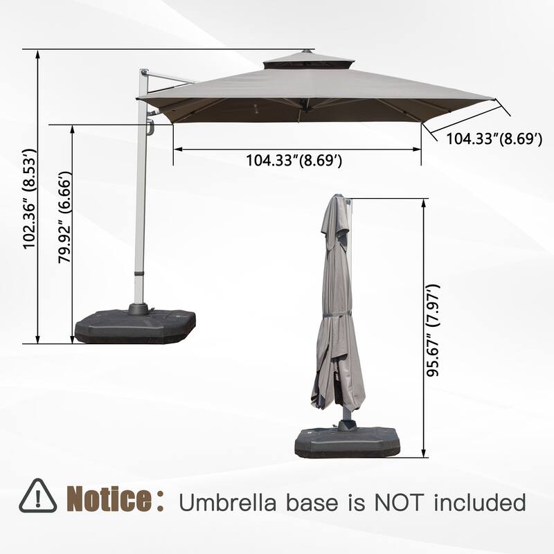 9 ft. Aluminum Cantilever Tilt Patio Umbrella with Center Pole, Gray (Base Not Included)