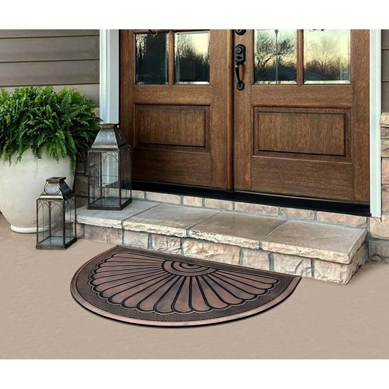 A1HC 100% Pure Rubber Front Door Mat 30”x48”, Non-Slip, Thin Profile Heavy Duty Doormat,Indoor Outdoor Sunburst Good Luck Design