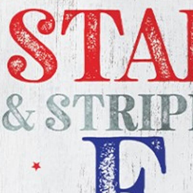 HomeRoots 36" Blue Red And White Solid Wood Stars and Stripes July Fourth Fireworks Porch Sign