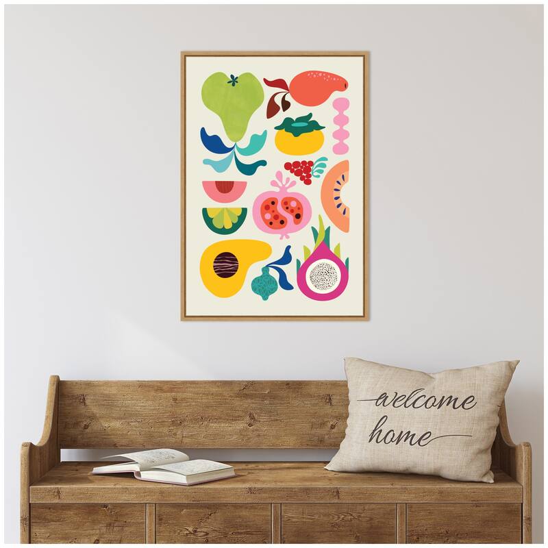Kate and Laurel Sylvie Modern Colorful Abstract Fruits Framed Canvas by Rachel Lee
