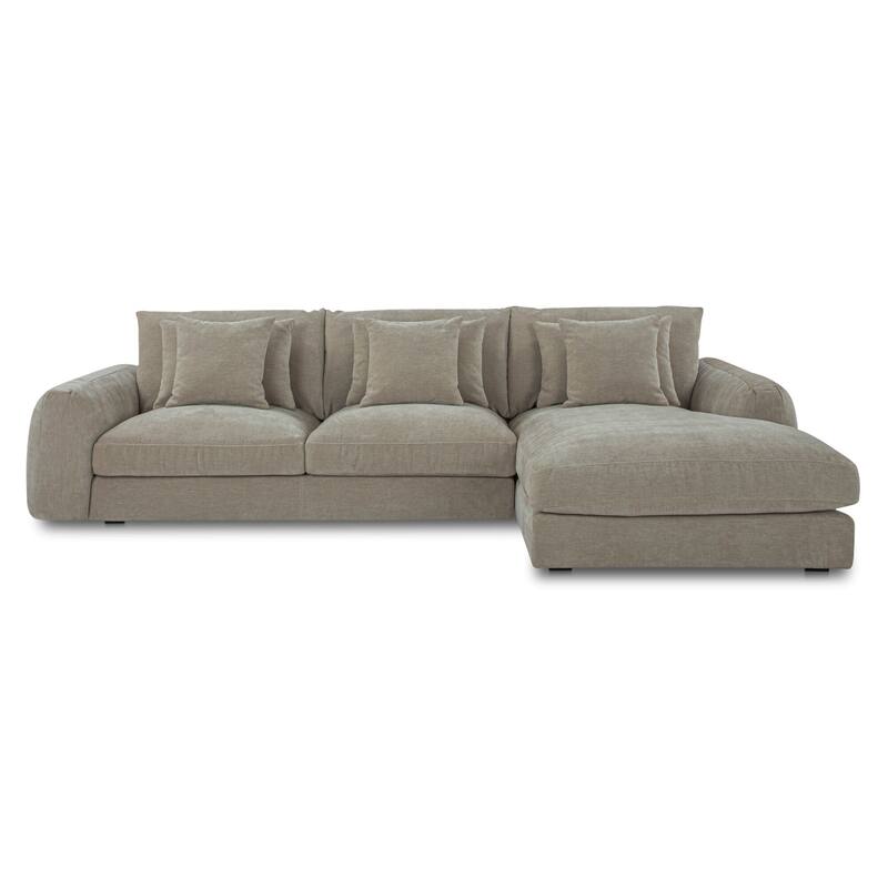 NADAAL STUDIOS Avelyn Left-Facing Sectional, Pillow-Soft Seating with Faux Feather Fill and Oat Fabric Upholstery - Pebble - Right Facing