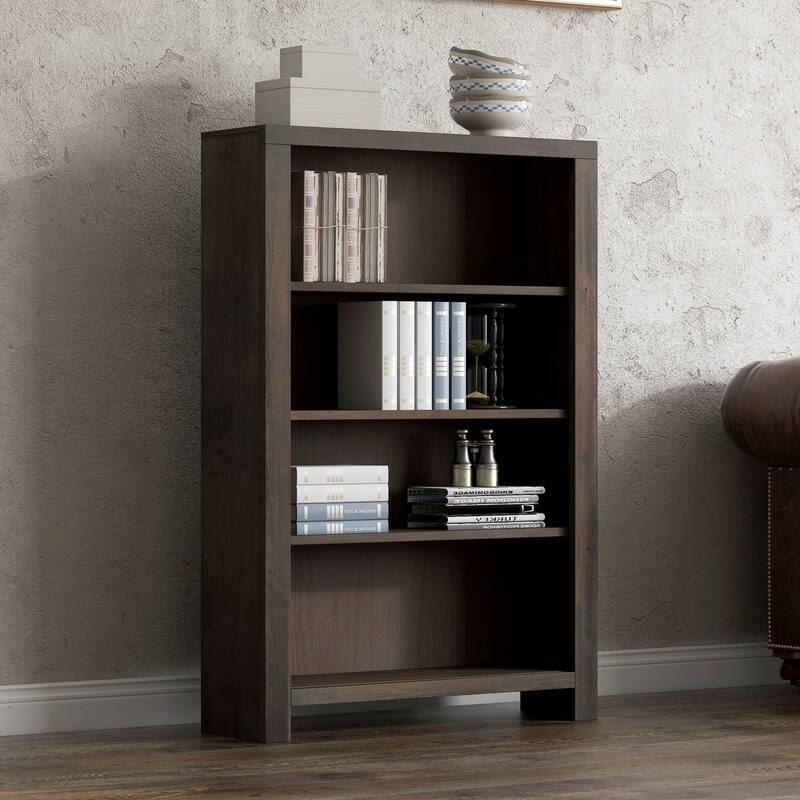 Bridgevine Home Joshua Creek 48 inch high 4-shelf Bookcase, No Assembly Required, Barnwood Finish - Barnwood