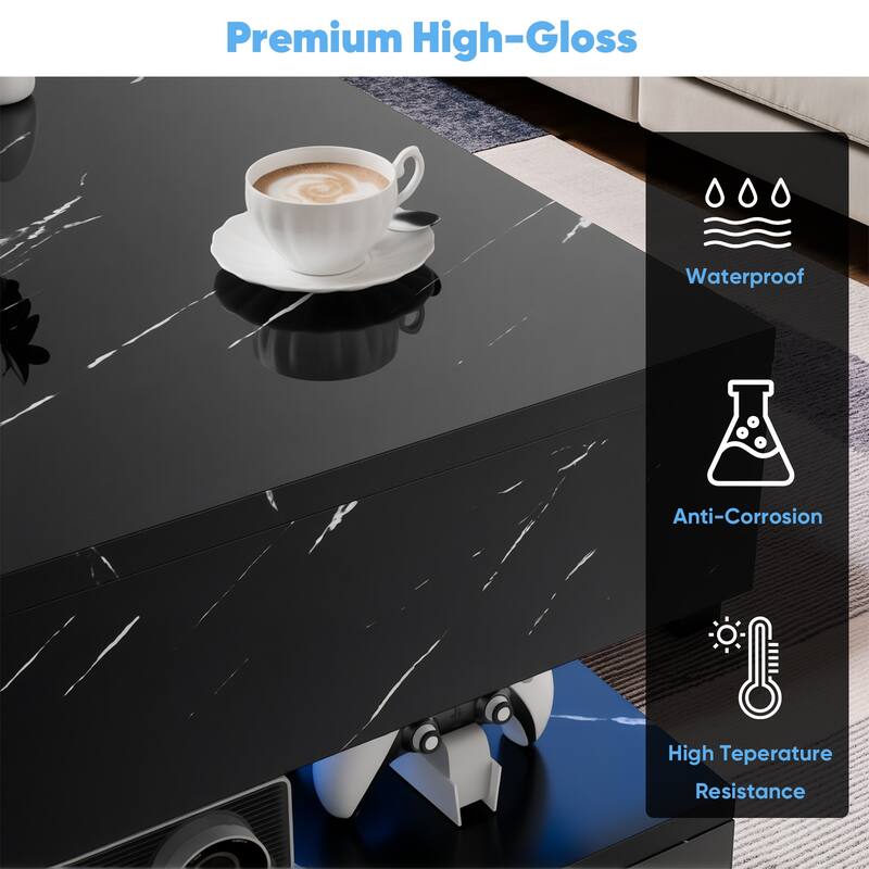 Pocassy Double-Layer Center Tables with LED Light 47.2 Inch