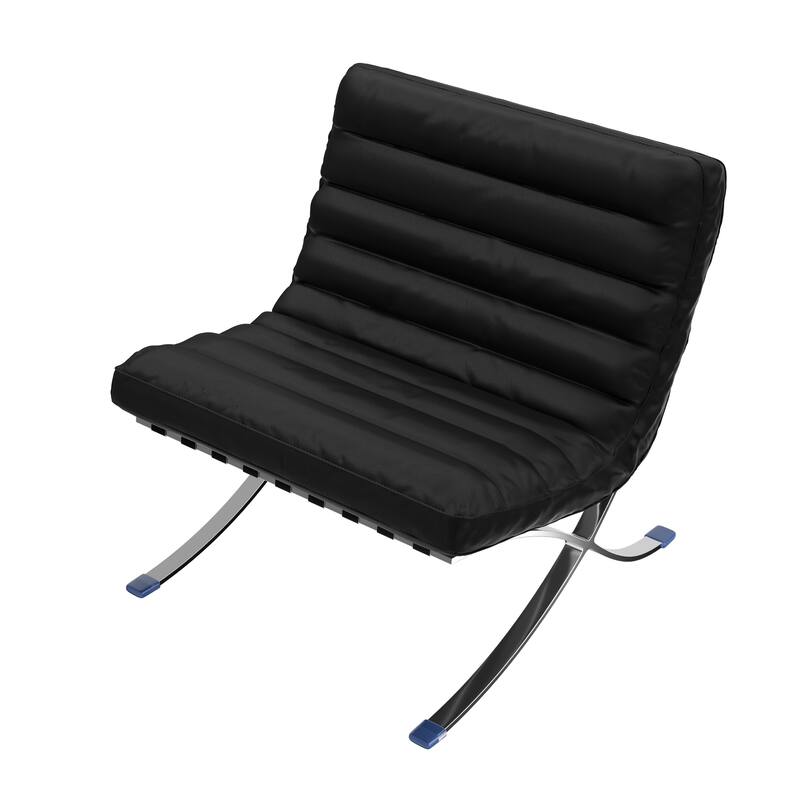 HomeRoots 29" Black and Silver Tufted Leather and Upholstered Folding Lounge Chair - 29.30 in. x 28.00 in. x 29.30 in.