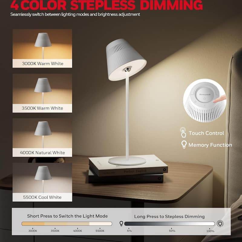 Honeywell Rechargeable LED wireless table Lamp 4 Colors 9 RGB Touch Dim​​ bedside night light