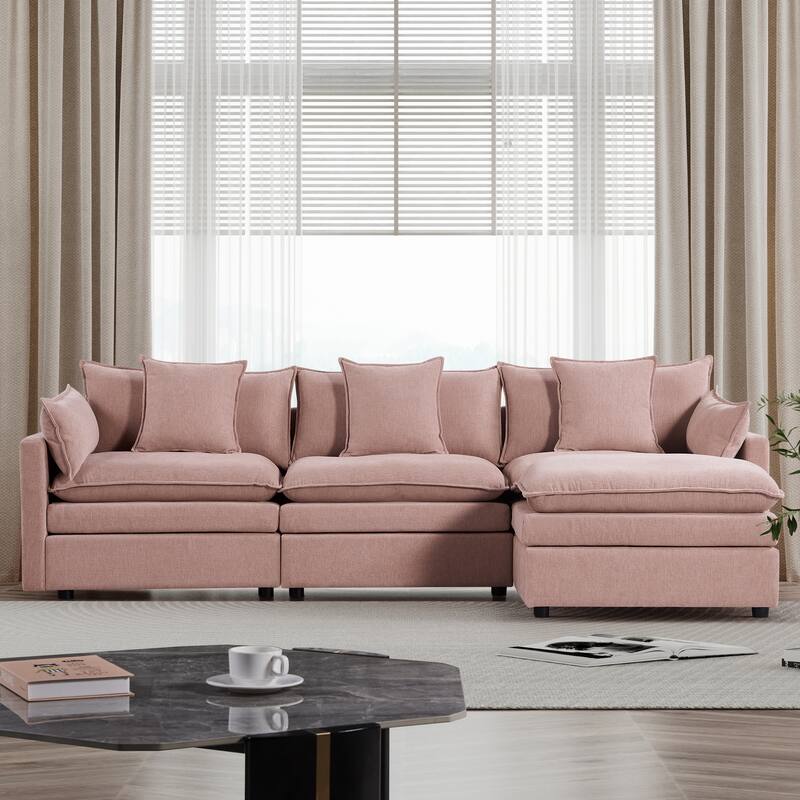 108.66" L-Shaped 4-Seat Sectional Sofa with Convertible Chaise and Ottoman, Spacious Cloud Couch Design