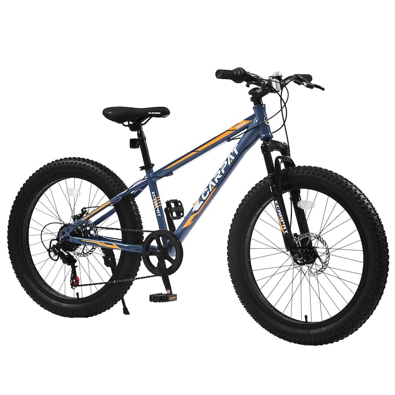 Fat Tire Mountain Bike - Shimano 7 Speeds, Dual Disc Brake, High-Carbon Steel Frame, Front Suspension, Adult/Youth - 24