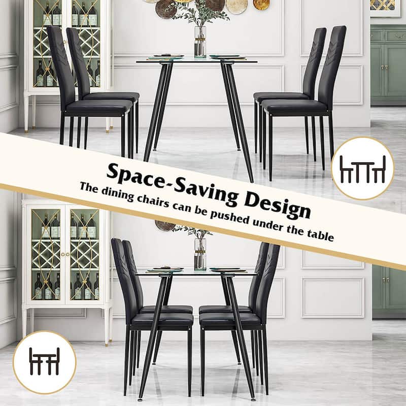 Gymax 5 PCS 51'' Rectangle Dining Set 0.3'' Thick Glass Table w/ 4