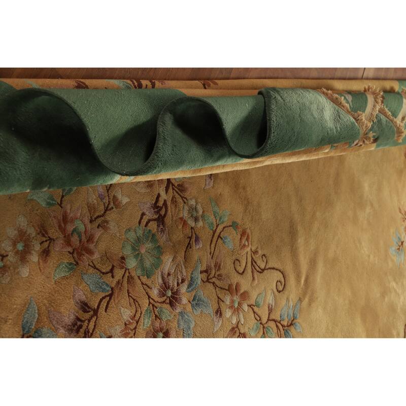 Hand Knotted Oriental 100% Wool Carpet Traditional Floral Yellow & Gold Art Deco Area Rug - 17' 9'' X 11' 10''