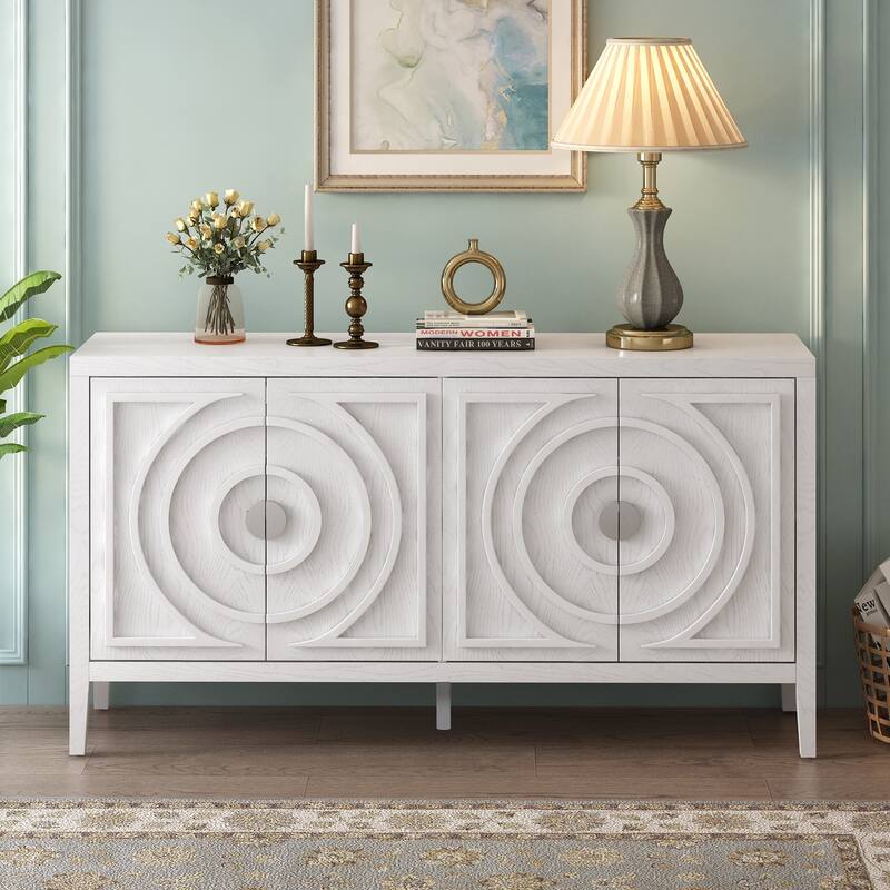 Retro Sideboard door with Circular Groove Design Round Metal Door Handle for Entrance, Dinning Room, Living Room (Gray)