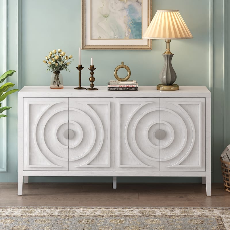 Retro Sideboard door with Circular Groove Design Round Metal Door Handle for Entrance, Dinning Room, Living Room
