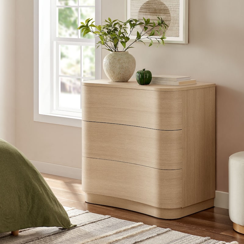 Mirae 3-Drawer Curved Compact Dresser - Brushed Light Oak
