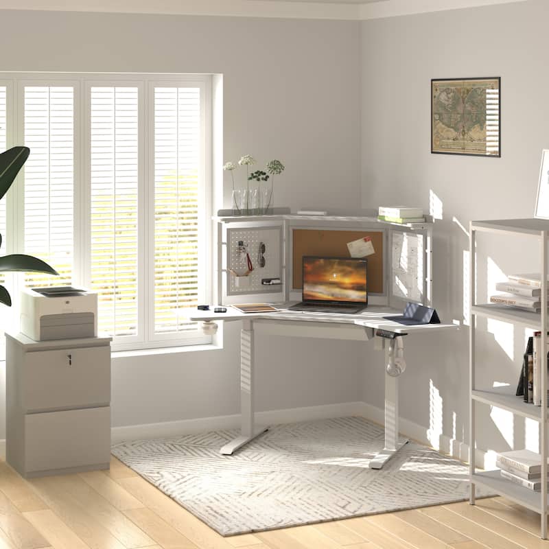 KOWO K314 Corner Electric Standing Desk L Shaped Height Adjustable Workstation for Home Office, Sit Stand Computer Desk