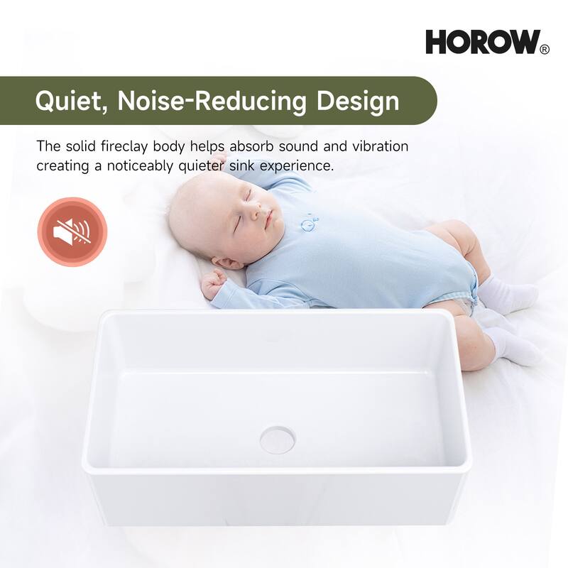 HOROW 33 in. White Fireclay Rectangular Farmhouse Apron-Front Kitchen Sink, Single Bowl with Grid and Strainer