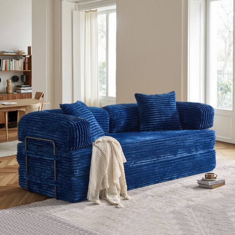 OVIOS Non-Aseembly Convertibe Modular Loveseat Sofa Bed - Plush-Blue