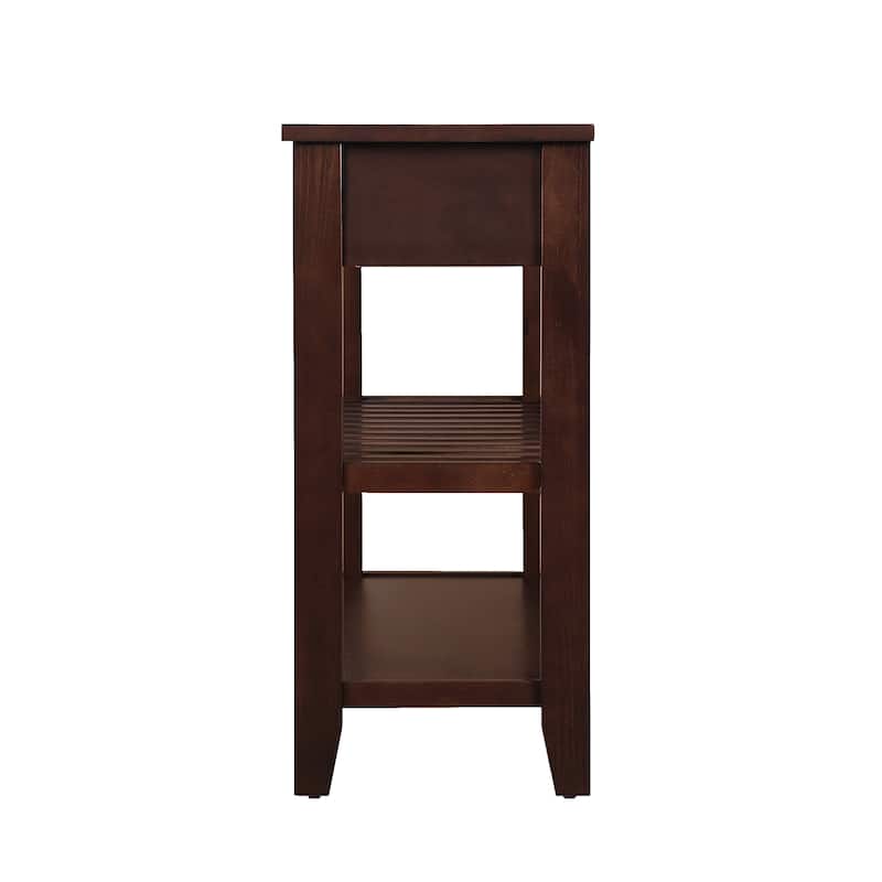 Mid-Century Style Console Sofa Table Solid Wood Buffet Sideboard with 2 Storage Drawers and 2 Tiers Shelves