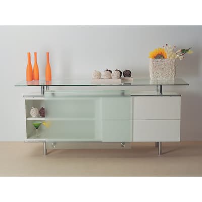 Lacquer buffet with frosted sliding glass door, 71''x21''x31''H