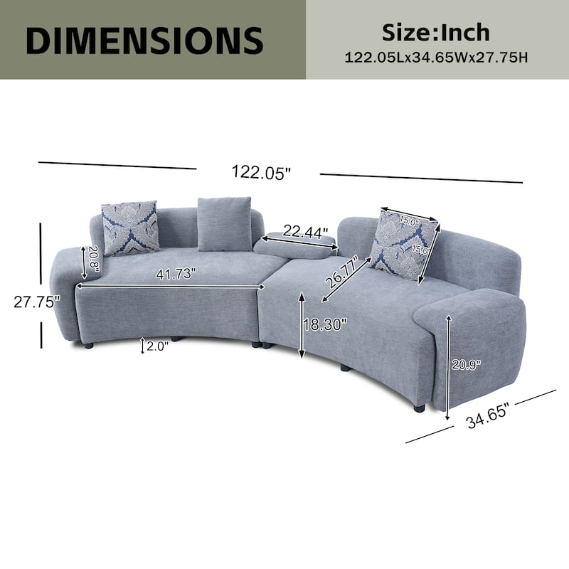 Christopher Knight Home - Lunaria 122" Modern Upholstered Curved Sofa with 2 Damask Pattern Pillows
