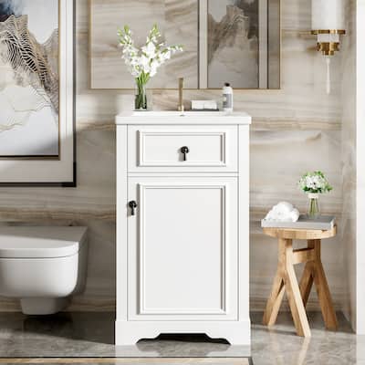 20-Inch Bathroom Vanity with Ceramic Sink, Soft Close Door, Adjustable Shelf, and Door-Mounted Storage Rack