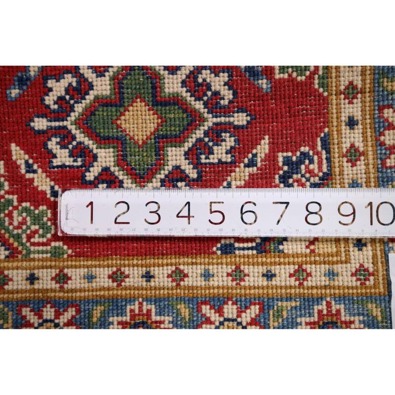 Hand Knotted Oriental 100% Wool Carpet Traditional Geometric Red Kazak Area Rug - 3' 0'' X 1' 10''