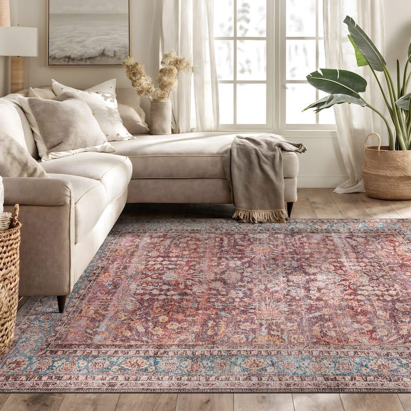 World Rug Gallery Vintage Distressed Bordered Washable Area Rug