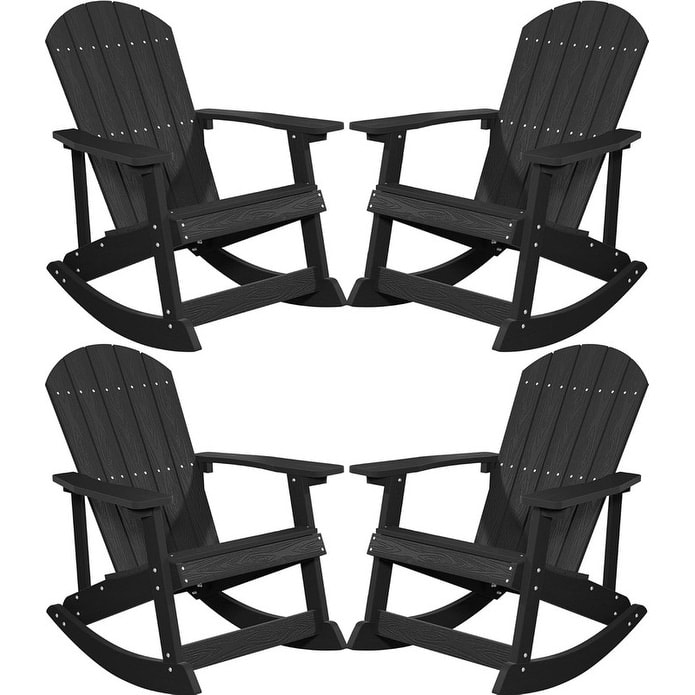 WINSOON HIPS All Weather Outdoor Indoor Oversized Rocking Chair,Adirondack Rocking Chair Set of 4 - Black