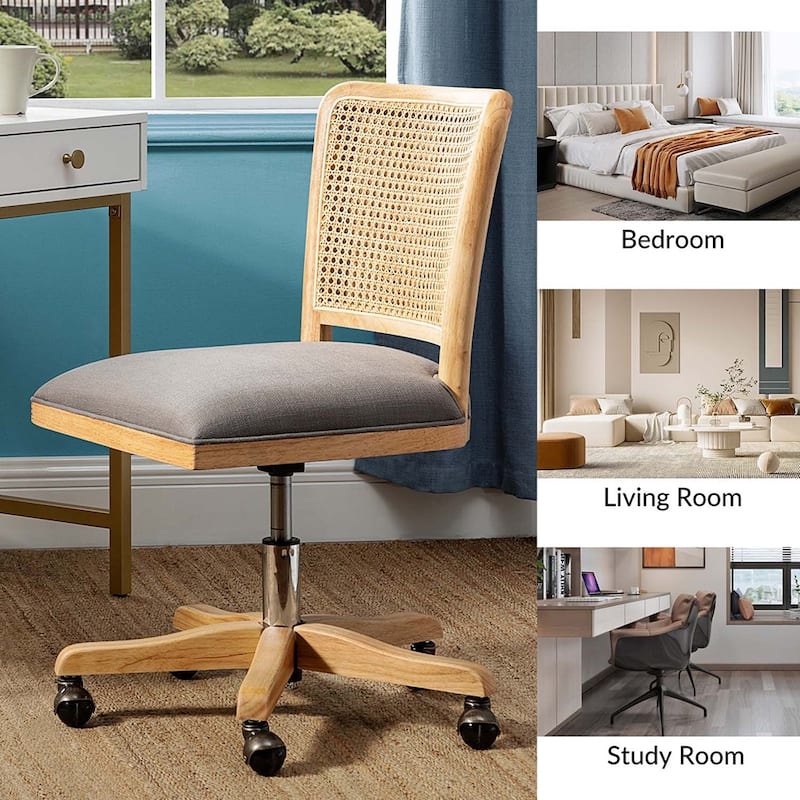 Calcutta Modern Rattan Back Task Chair Office chair with Solid Wood Legs by HULALA HOME