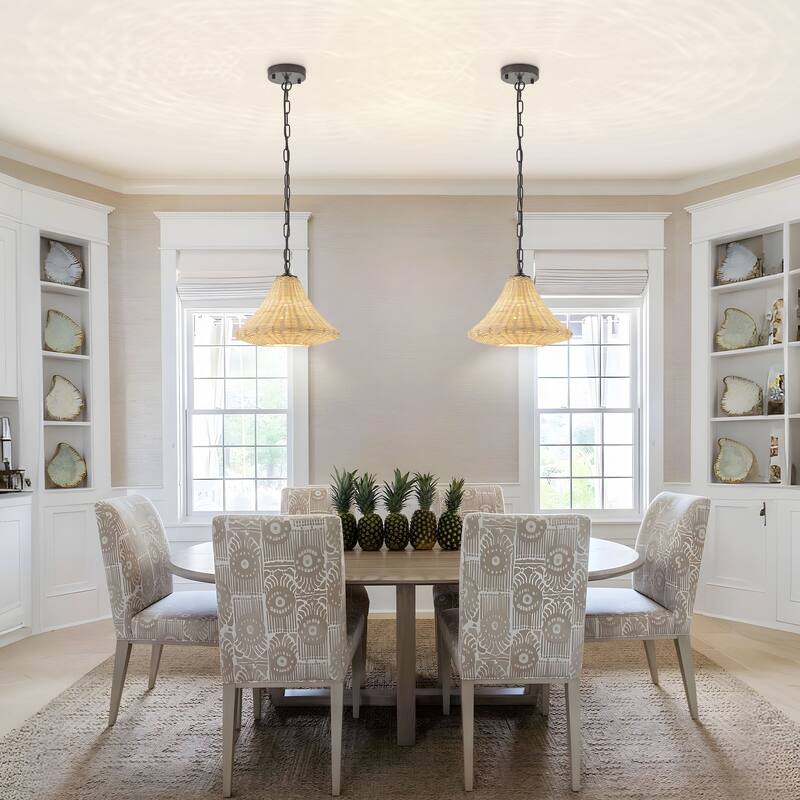 Starsky 1-Light 11.81in Handwoven Rattan Cone Pendant