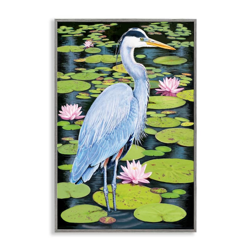 Stupell Heron Among Pond Lilies Framed Giclee Art Design By Rosiland Solomon - 20 x 30 - Grey