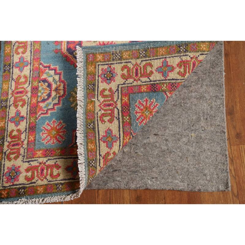 Light Blue Geometric Kazak Foyer Rug Traditional Handmade Wool Carpet - 2'0" x 3'0"