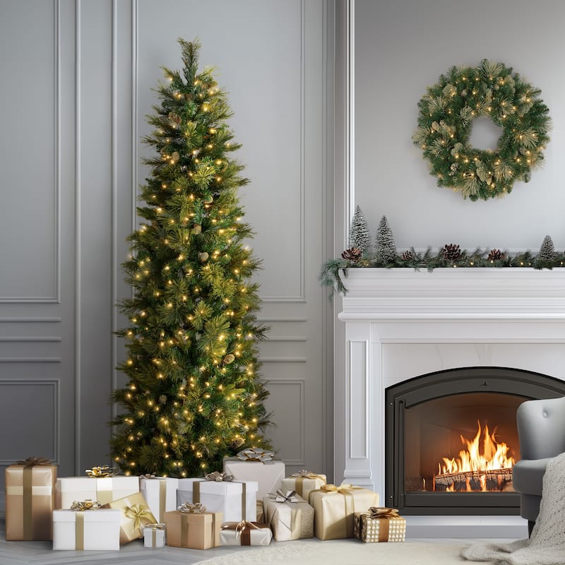 National Tree Company 7.5 ft. Carolina Pine Slim Tree with Clear Lights - 7.5 Foot