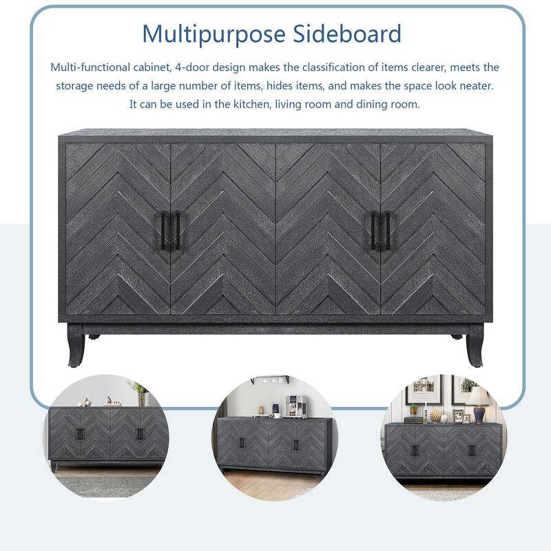 4-Door Lacquered Buffet Cabinet with Adjustable Shelves for Entryway & Living Room Storage Solutions